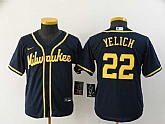 Youth Brewers 22 Christian Yelich Navy Nike 2020 Cool Base Jersey